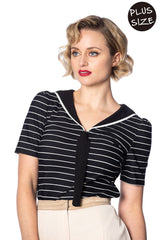 Banned Retro 1950's Pier Stripe Jersey Sailor Nautical Knit Top Black White