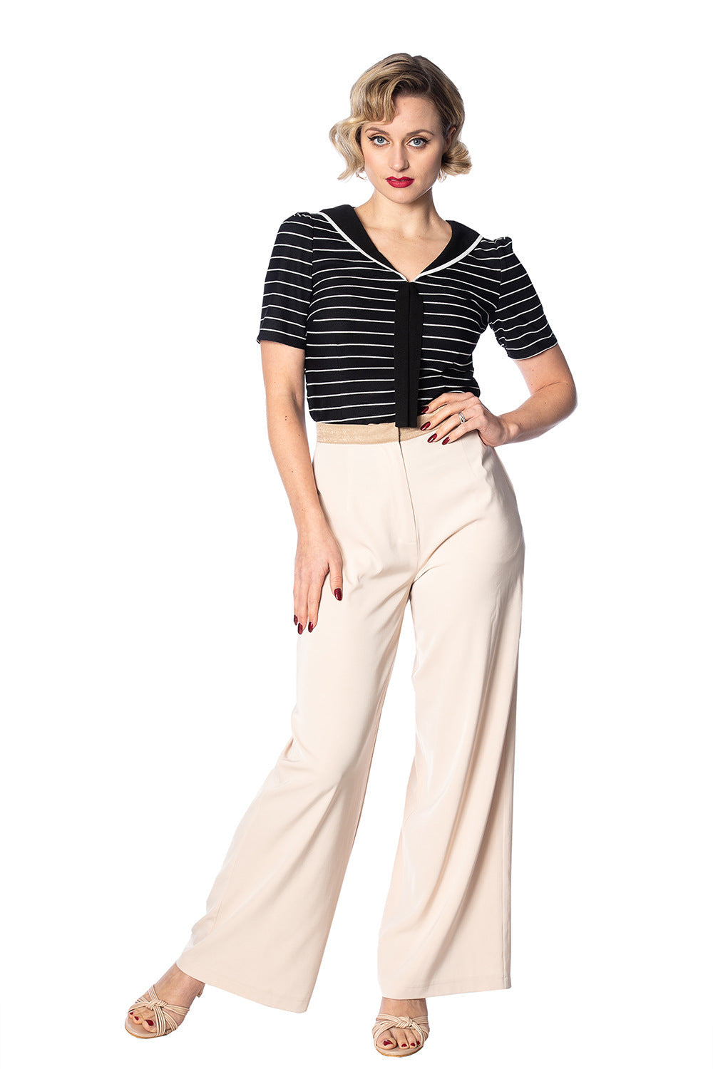 Banned Retro 1950's Pier Stripe Jersey Sailor Nautical Knit Top Black White