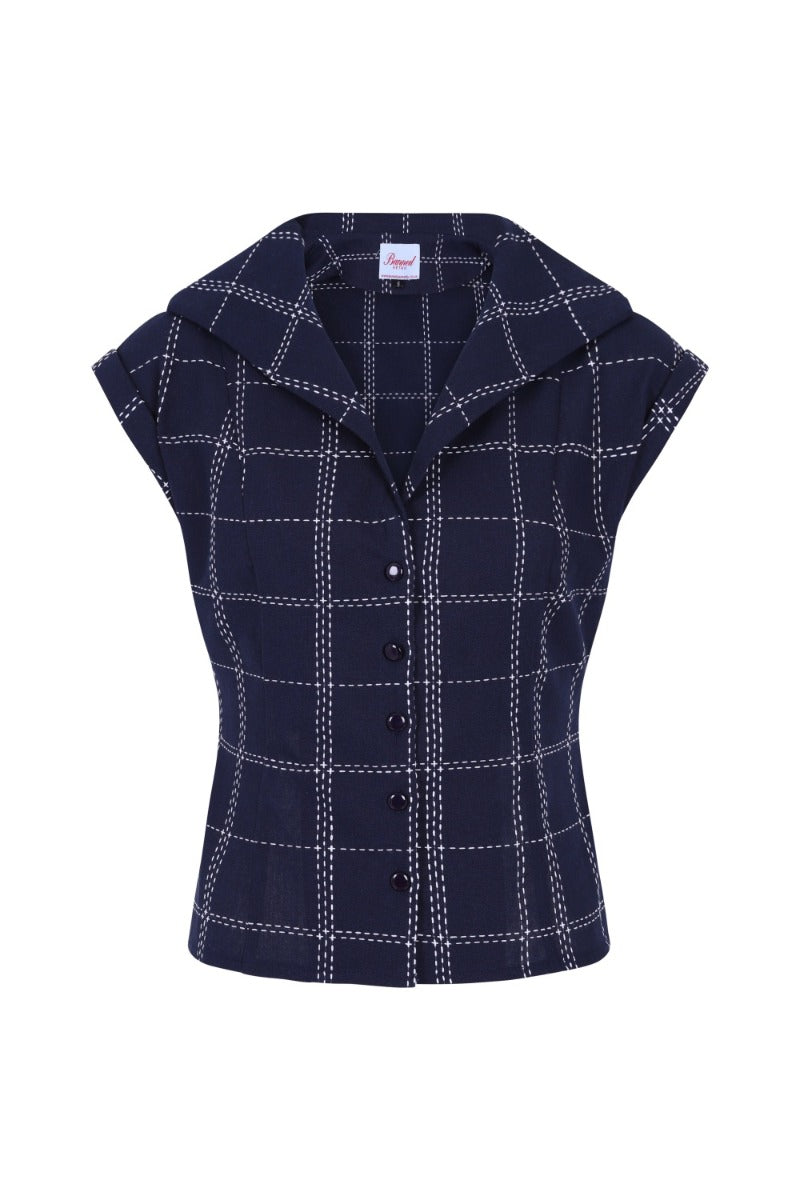 Banned Retro 1950's Chill Checks Rita Blouse Navy
