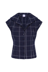 Banned Retro 1950's Chill Checks Rita Blouse Navy