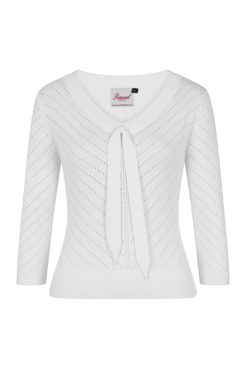 Banned Retro Charlie Chevron Perforated Vintage Knit Top Off White