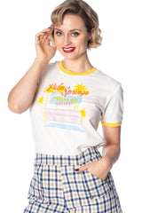 Banned Retro 70's Palm Springs Didi Crew Neck Vintage T-Shirt Cream