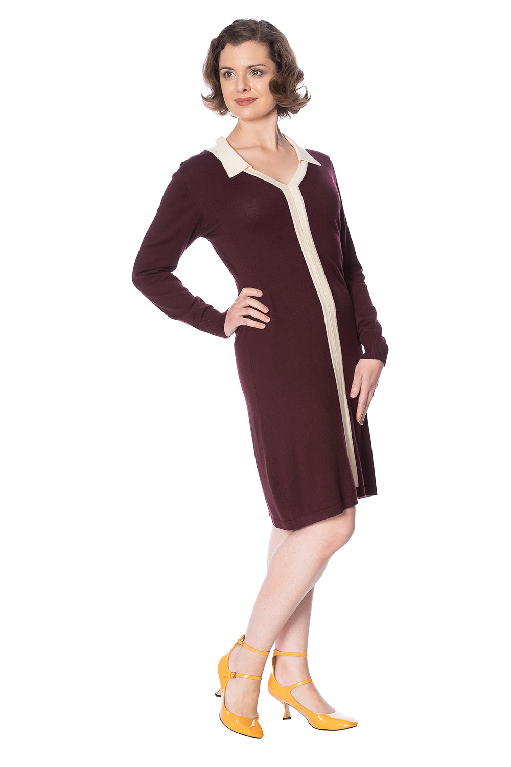 CONTRAST COLLAR JUMPER DRESS