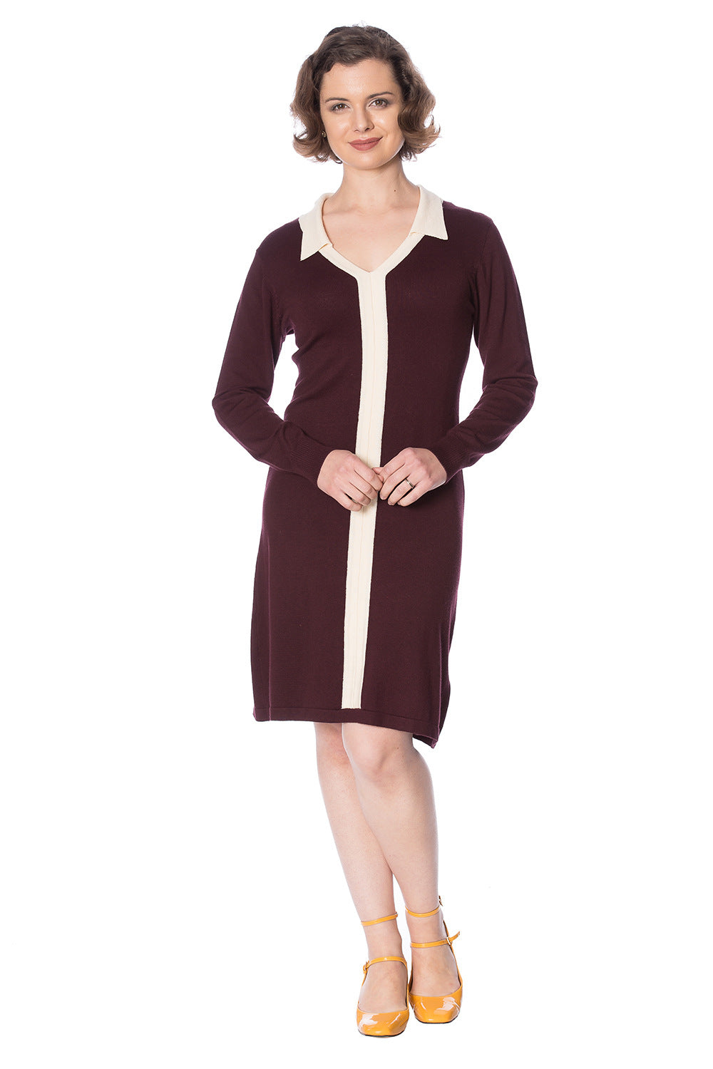 CONTRAST COLLAR JUMPER DRESS