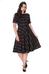 SWEET DAISY FIT AND FLARE CHECK DRESS