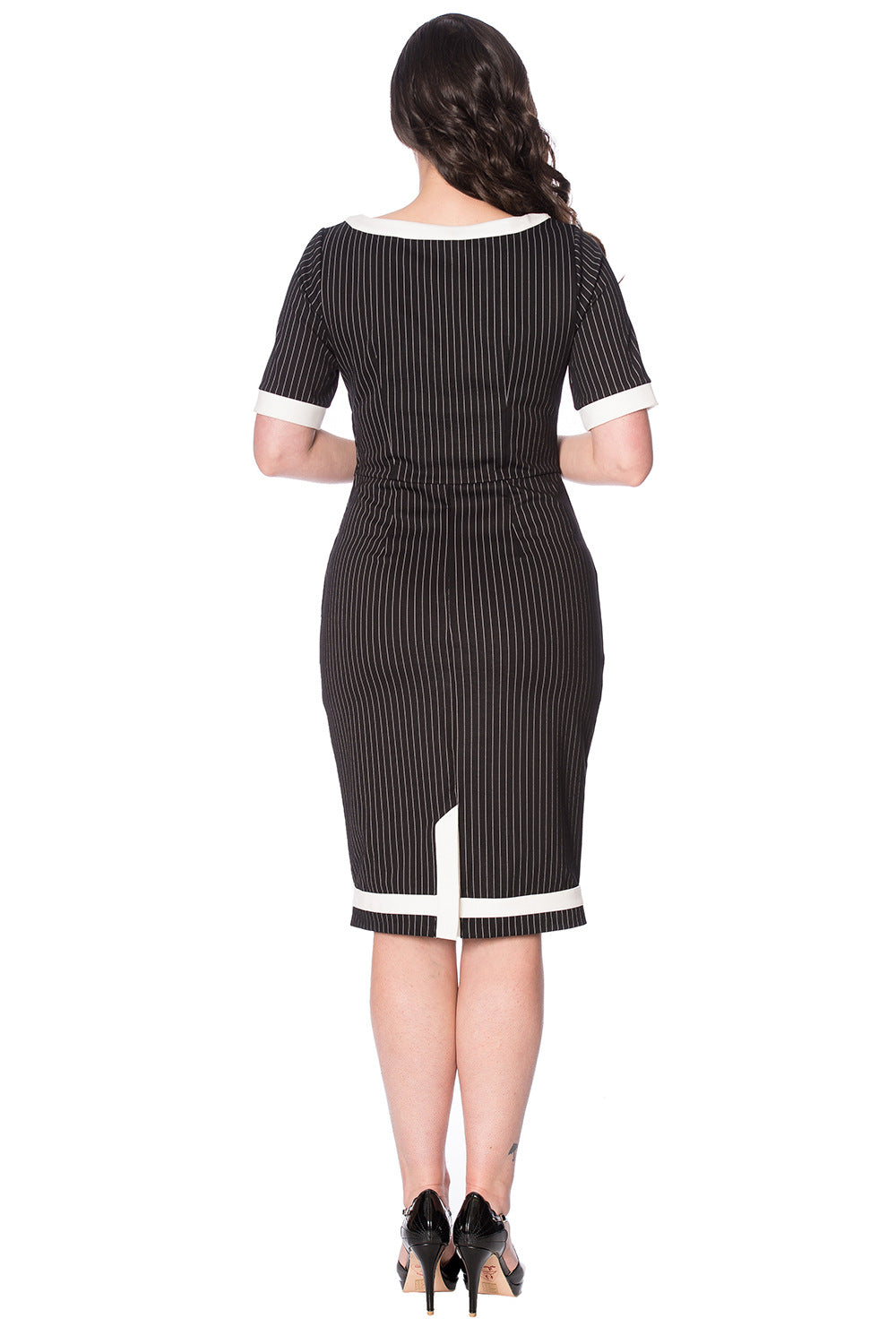 POWER WOMAN PENCIL PINSTRIPE DRESS