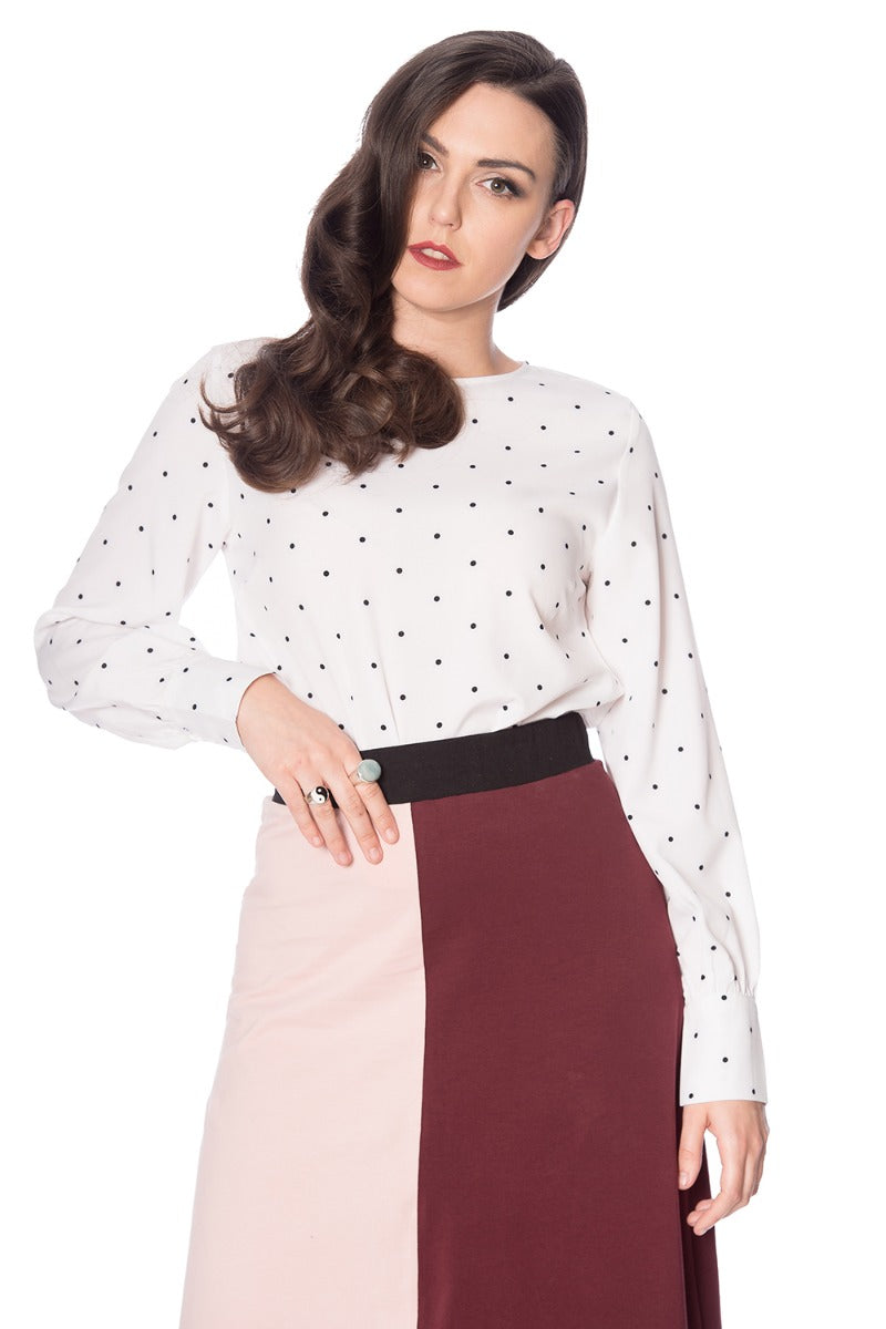 Banned Retro Vintage Dotty Polka Dot Top White
