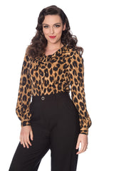 Banned Retro 1950's Leopard Lady Vintage Rockabilly Puff Sleeve Blouse