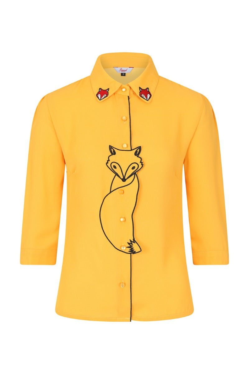 Banned Retro 1950's Foxy Thelma Blouse Mustard Yellow