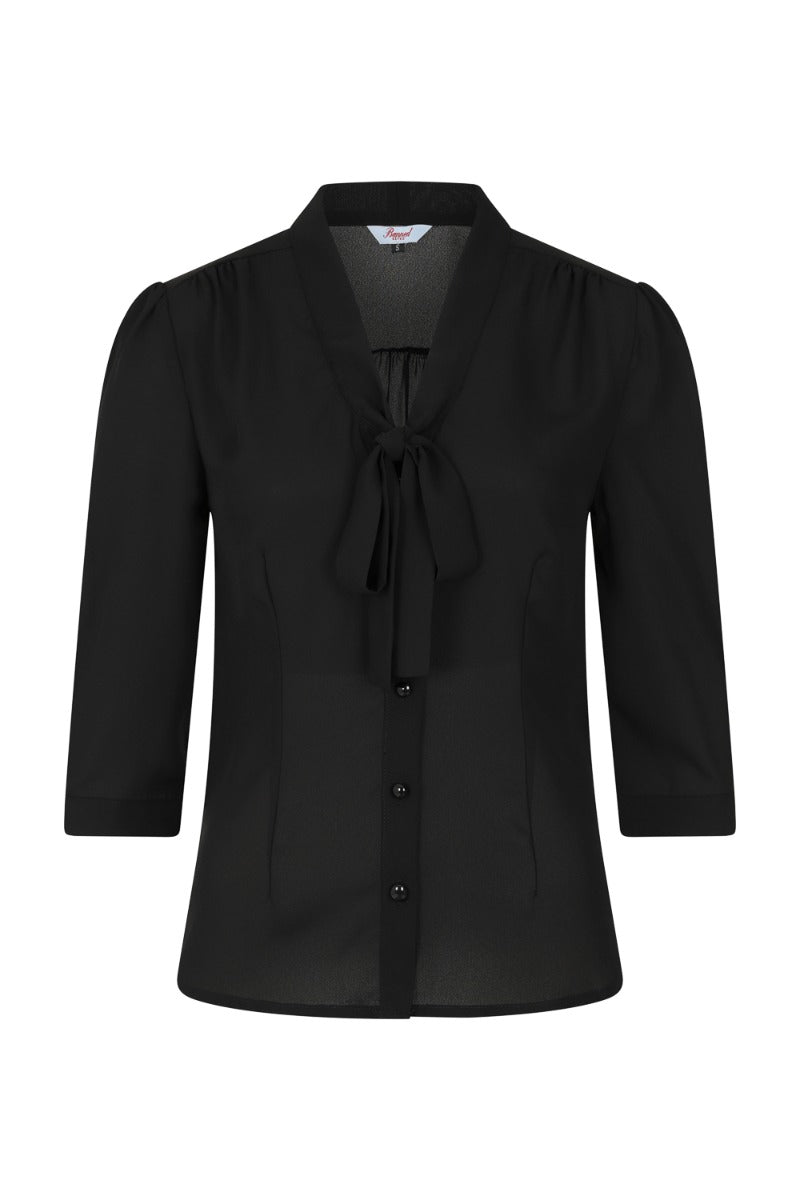 Banned Retro 1950's Perfect Pussy Bow Vintage Bell Sleeve Blouse Black