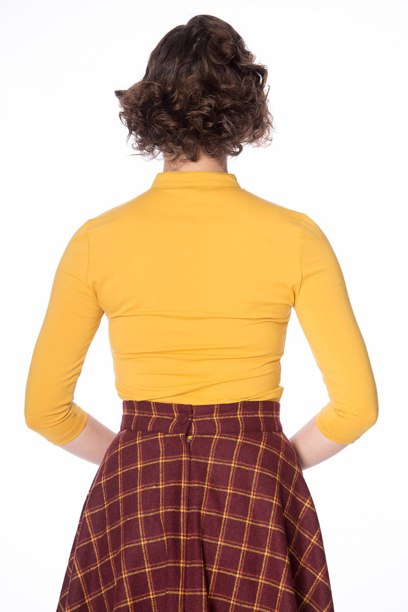 Banned Retro 1930's Emily Peek A Boo Mandarin Collar Keyhole Vintage Top Mustard