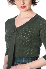Banned Retro Charlie Chevron Perforated Vintage Knit Top Green