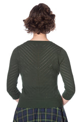 Banned Retro Charlie Chevron Perforated Vintage Knit Top Green