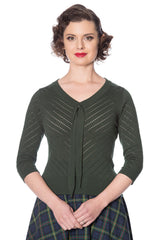 Banned Retro Charlie Chevron Perforated Vintage Knit Top Green