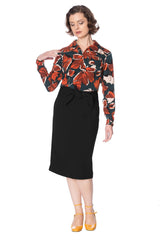 TROPICAL DAY 50S TIE FRONT PENCIL SKIRT