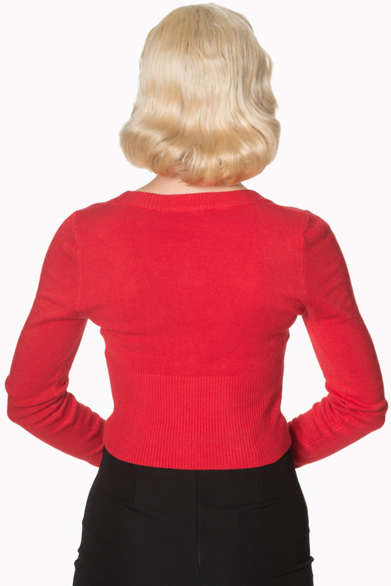 Banned Retro 1950's Let's Go Dancing V-Neck Long Sleeve Cardigan Red