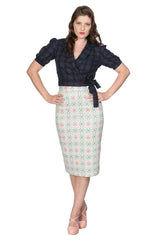 Banned Retro 1950's Seaside Picnic Wrap Check Crop Top Blouse Navy