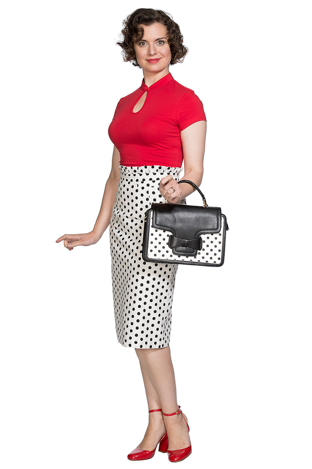 MANDARIN COLLAR TOP Red