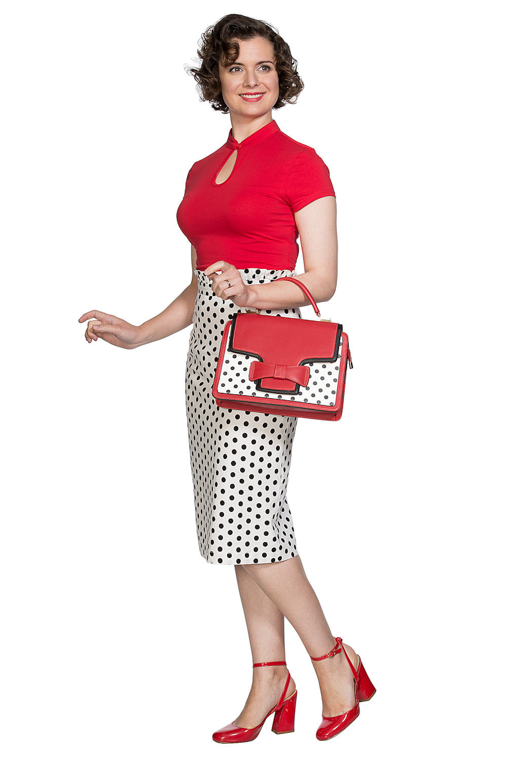 MANDARIN COLLAR TOP Red