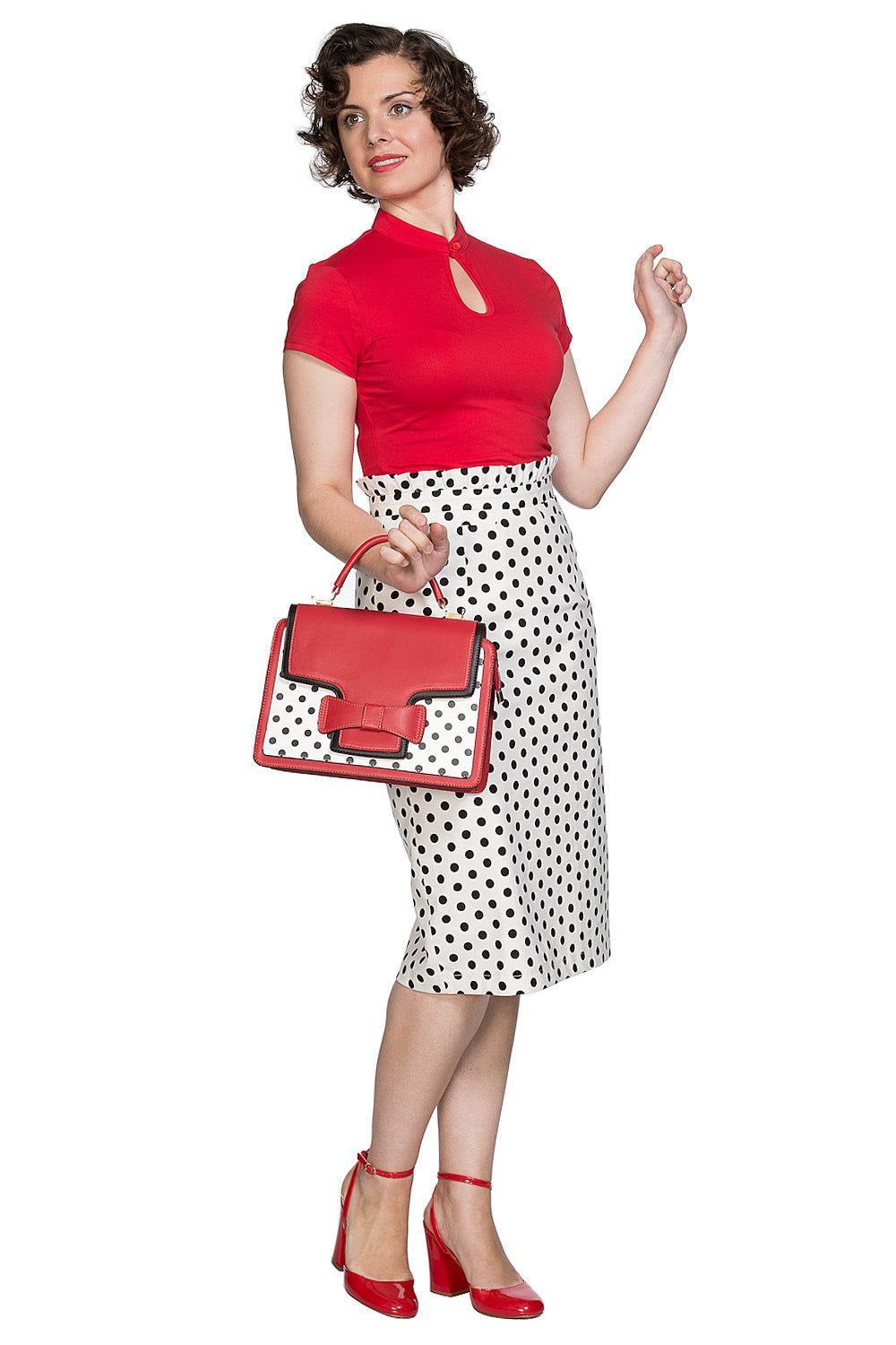 MANDARIN COLLAR TOP Red