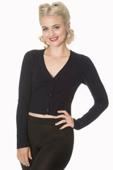 Banned Retro 1950's Let's Go Dancing V-Neck Long Sleeve Cardigan Navy