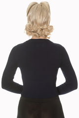 Banned Retro 1950's Let's Go Dancing V-Neck Long Sleeve Cardigan Navy