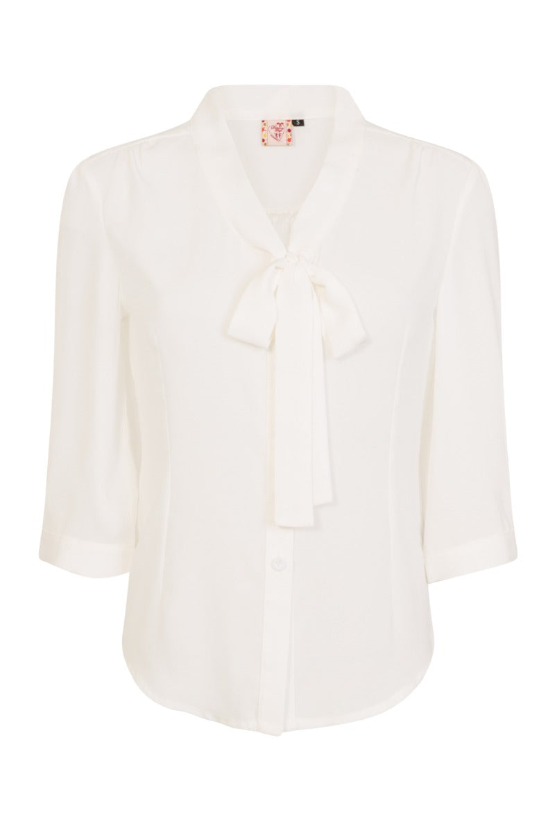 Banned Retro 1950's Perfect Pussy Bow Vintage Bell Sleeve Blouse White