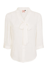 Banned Retro 1950's Perfect Pussy Bow Vintage Bell Sleeve Blouse White