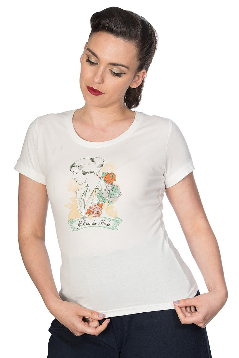 Banned Retro Floral Lady Didi Crew Neck Vintage T-Shirt White