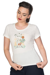Banned Retro Floral Lady Didi Crew Neck Vintage T-Shirt White