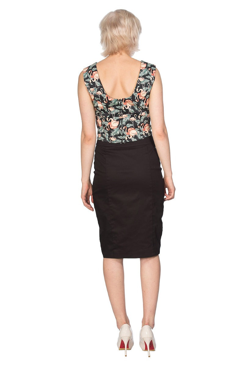 Banned Retro Flamingo Honnie Crop Tank Top Black