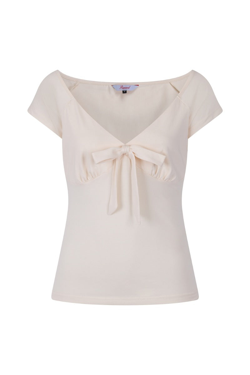 Banned Retro 1950's Bow Wow V-Neck Vintage Top Cream