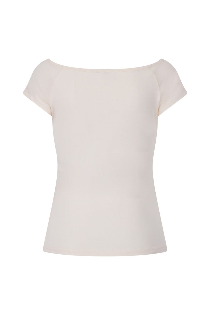 Banned Retro 1950's Bow Wow V-Neck Vintage Top Cream