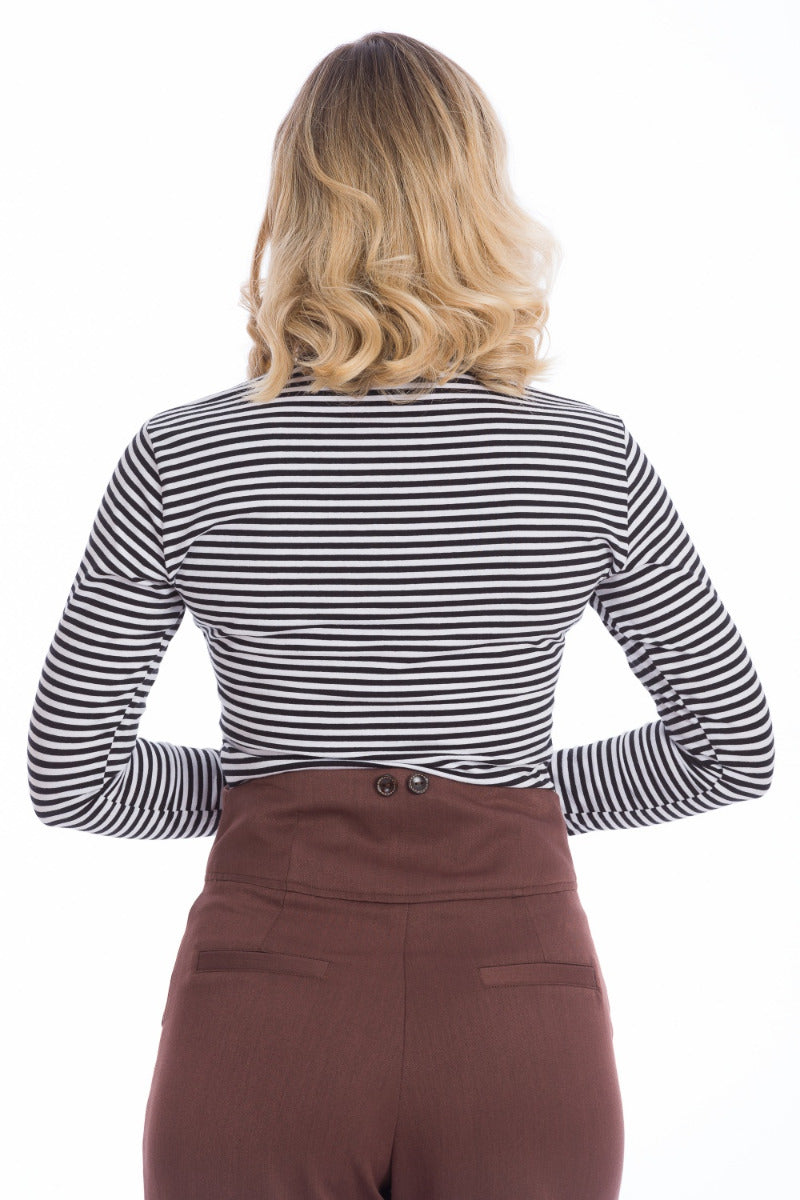 Banned Retro Winter Stripe Jersey Turtle Neck Long Sleeve Vintage Top Black White