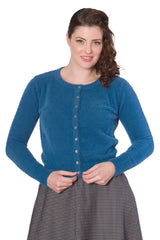 Banned Retro 1950's The Cozy Vintage Mara Faux Fur Cardigan Turquoise