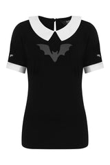 Banned Alternative Bat Beware Peter Pan Collar Mesh Keyhole Top Black