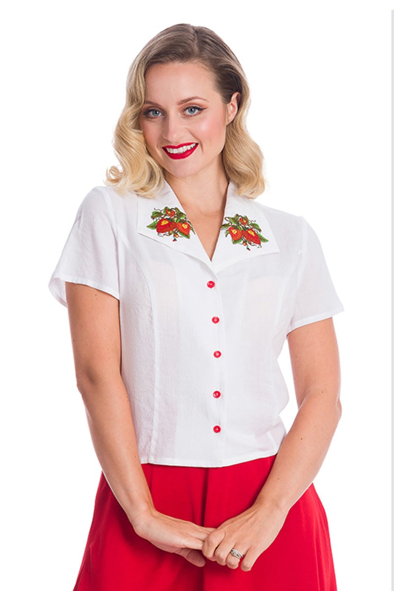 Banned Retro 1940's Strawberry Fields White Blouse