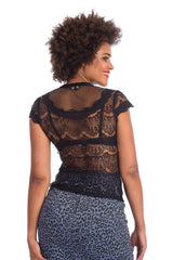 Banned Retro 1950s Midnight Mesh Lace Vintage Top Black
