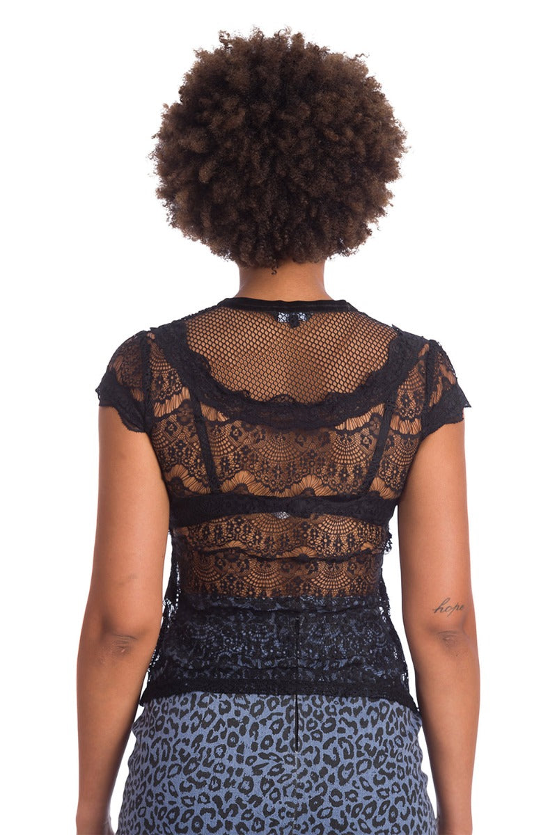 Banned Retro 1950s Midnight Mesh Lace Vintage Top Black
