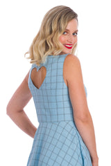 Banned Retro 1950's Love Story Grid Check Heart Cut Out Vintage Fit & Flare Dress Blue