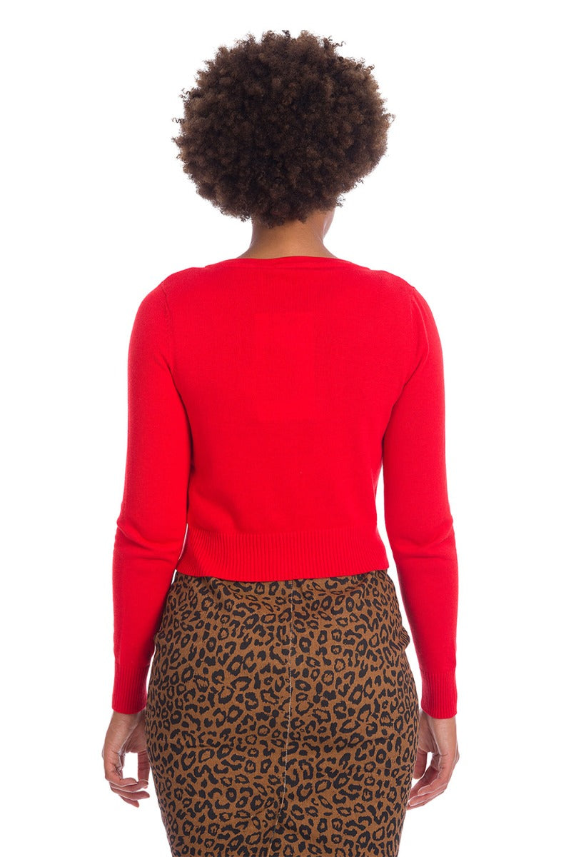 Banned Retro 60's Love Dream Heart Cropped Perforated Vintage Cardigan Red