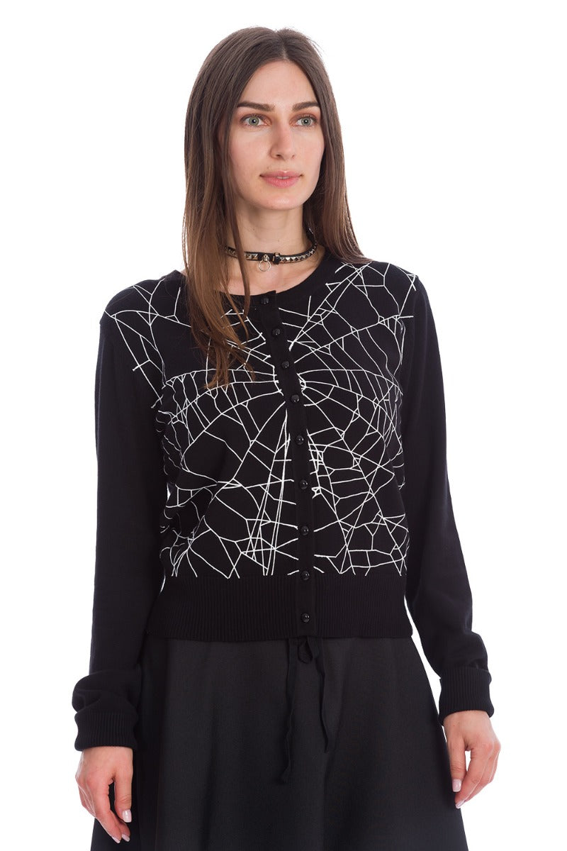 Banned Alternative Creepy Spider Web Cardigan Black