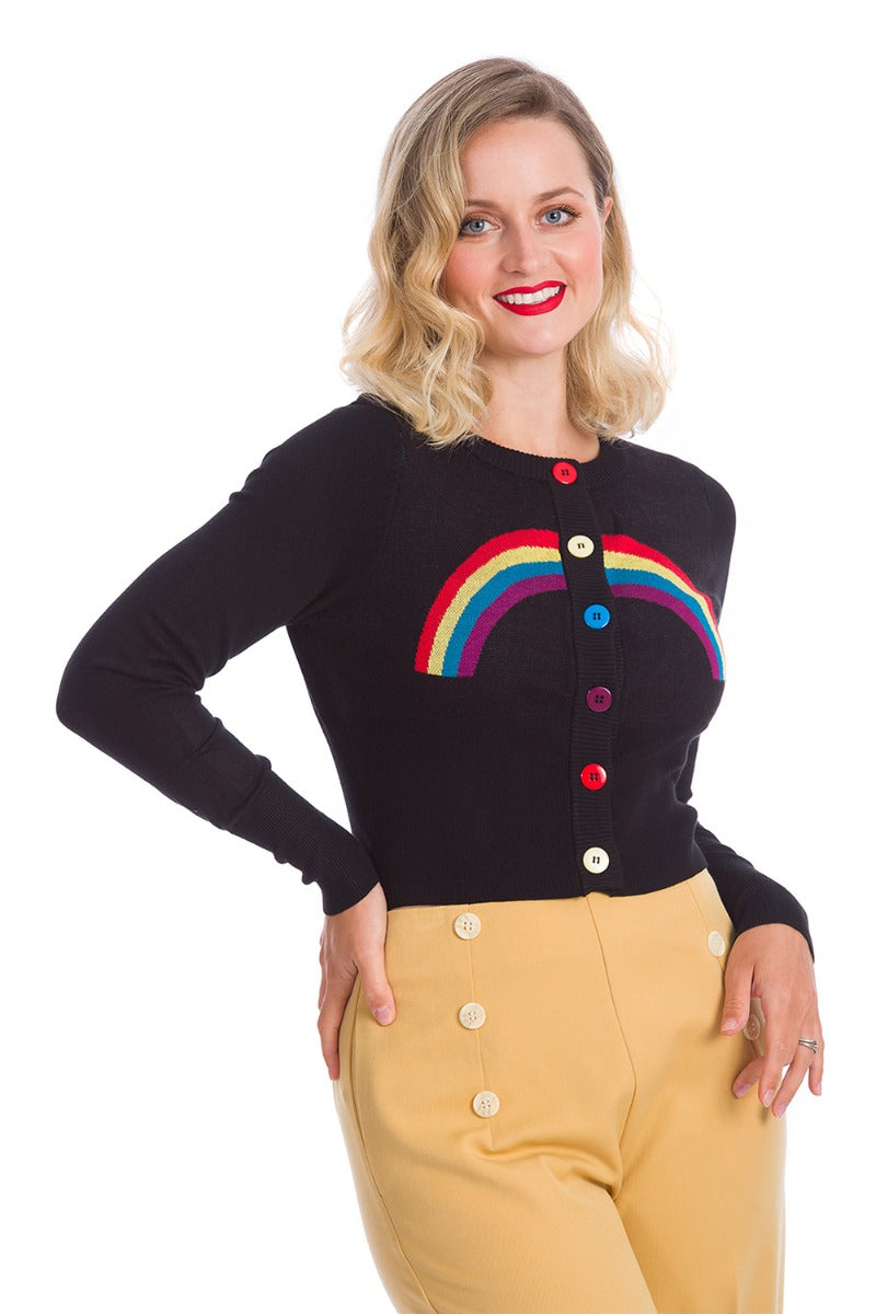 Banned Retro 60's Rainbow Days Ahead Vintage Cardigan Black