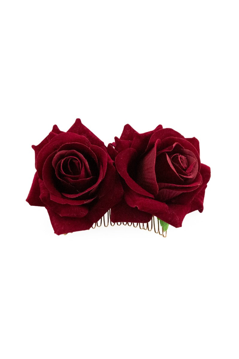 Banned Retro Be My Valentine Double Rose Vintage Hairpin Burgundy