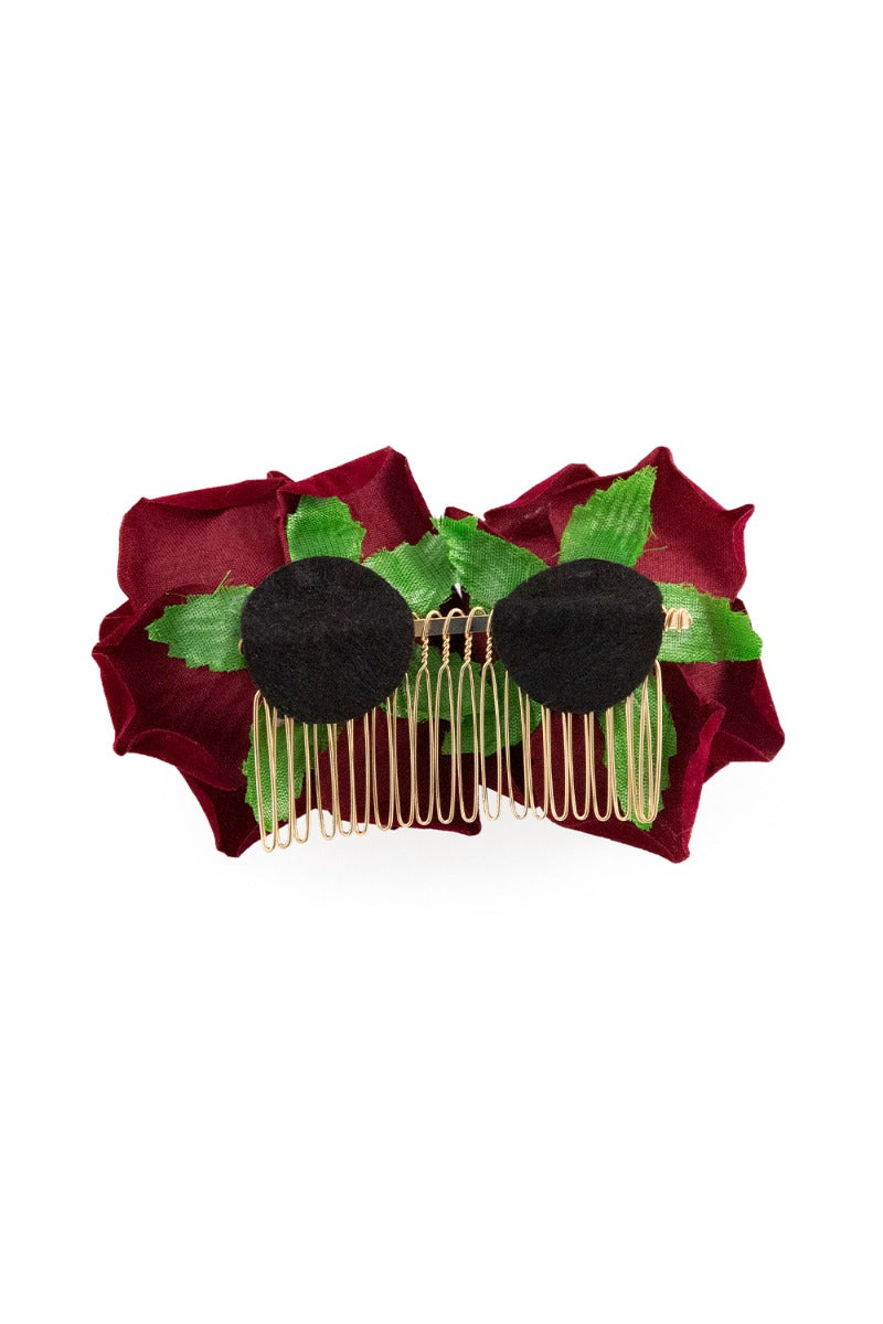 Banned Retro Be My Valentine Double Rose Vintage Hairpin Burgundy