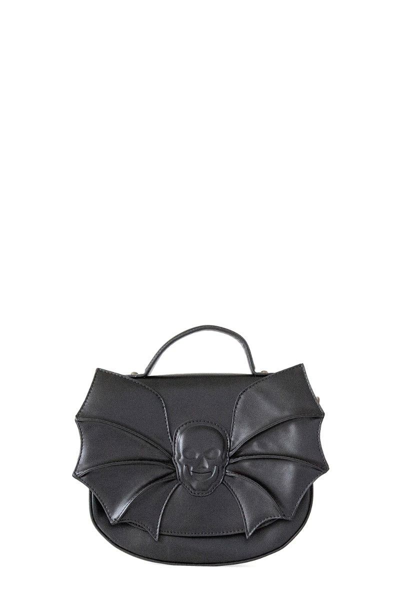 Banned Alternative Silent Creature Skull Bat Wings Black Vegan Leather Shoulder Bag