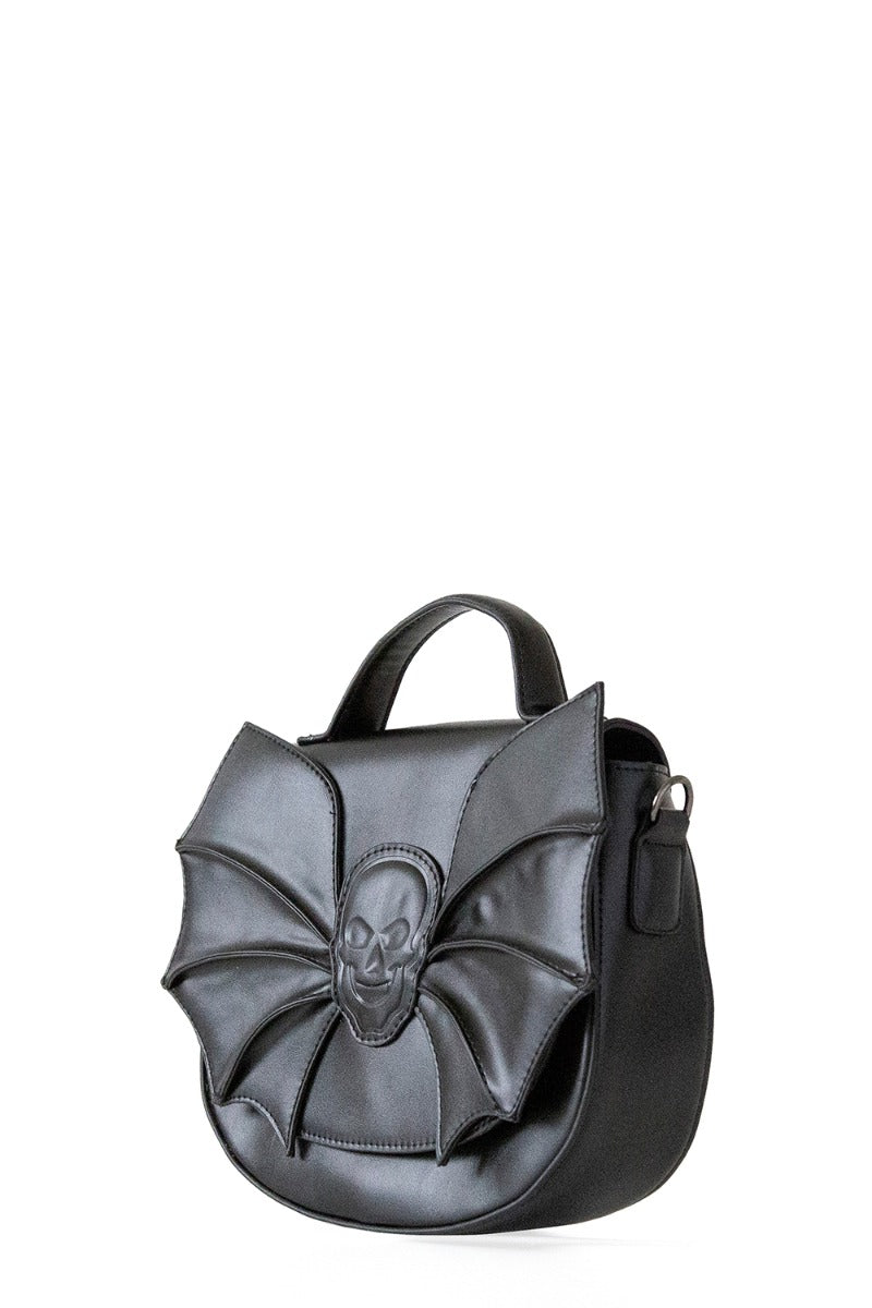 Banned Alternative Silent Creature Skull Bat Wings Black Vegan Leather Shoulder Bag