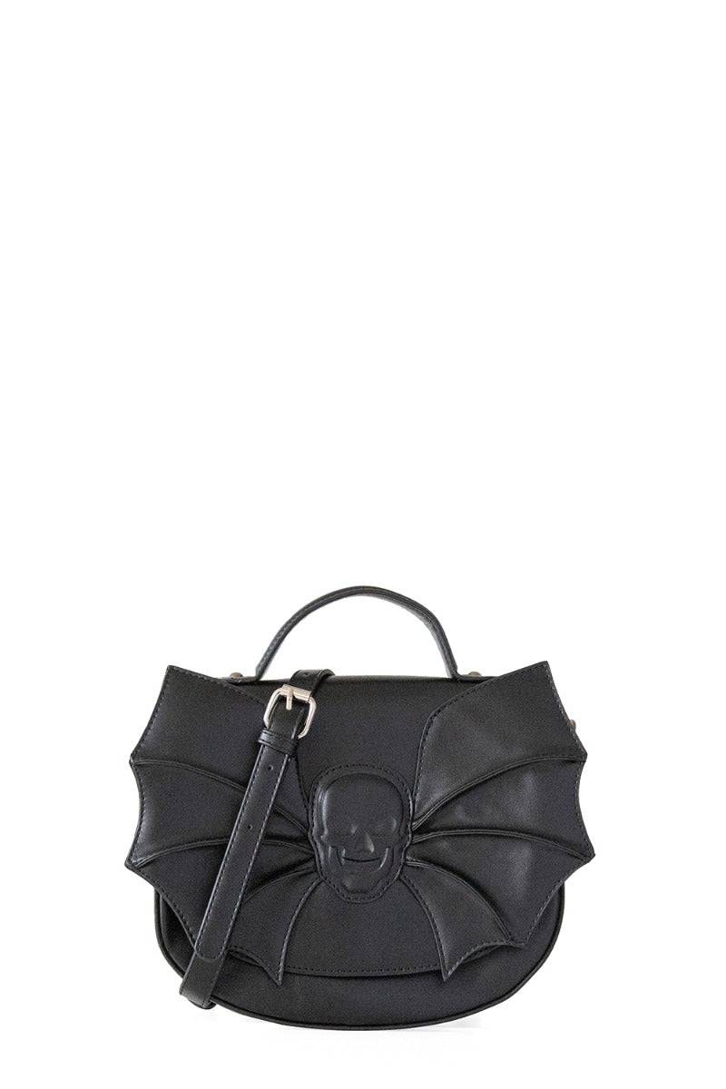Banned Alternative Silent Creature Skull Bat Wings Black Vegan Leather Shoulder Bag
