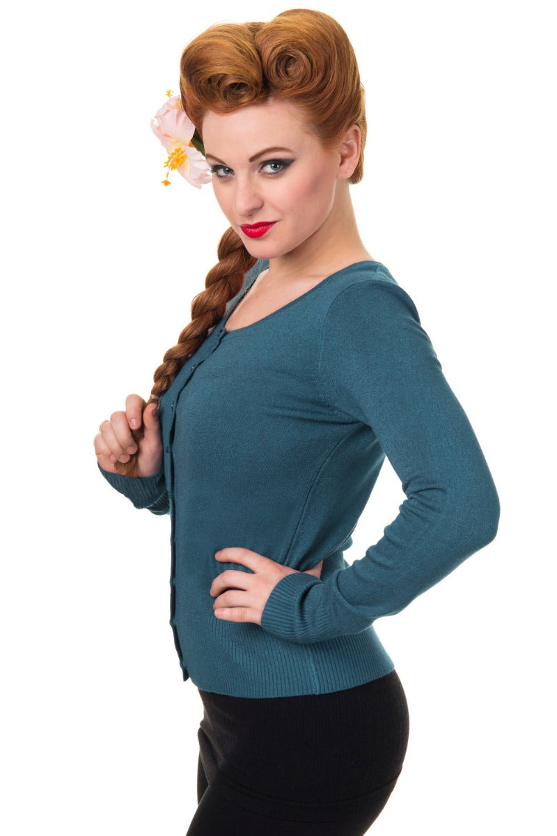 Banned Retro Getaway Long Sleeve Gina Vintage Cardigan Ink Blue