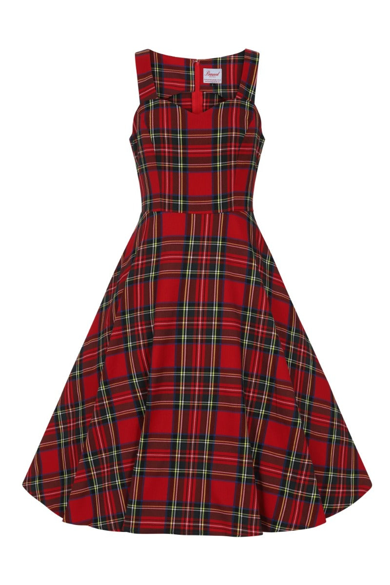 Banned Retro 1950's Tartan Girl Lady Jane Red Plaid Fit & Flare Dress
